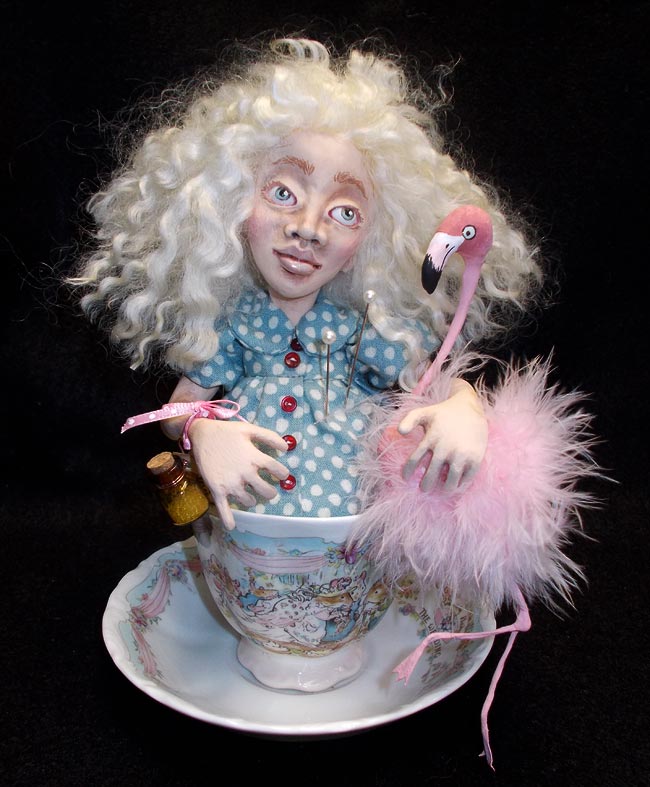 Alice in Wonderland Pin Cushion Doll in Teacup